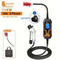 Chargeur EV portable Feyree 11KW GBT, 3 phases, 16A, stations de recharge pour voitures, prise CEE 5 broches 16A, câbles de recharge, état neuf