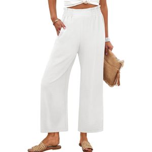 FOXA Womens <b>Wide</b> <b>Leg</b> Palazzo Pants High Waisted <b>Cropped</b> Flowy <b>Trousers</b> With Pockets Summer Beach Casual Dressy Pants - Product Image 1