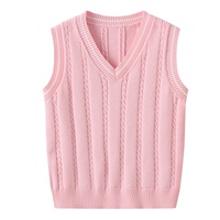 Nouveaux hauts sans manches en tricot torsadé 100 % polyester, style preppy à col en V pour garçons et filles, collection automne/hiver – Vente en gros