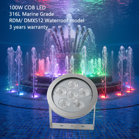 Luces LED para Fuentes de Acero Inoxidable 316L, DC24V, Alta Potencia, COB 100W, RGBW, DMX512/RDM, IP68, para Uso en Jardines, con Luz Subacuática