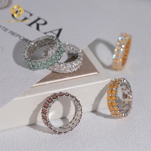 Hip Hop pas cher <span class=keywords><strong>prix</strong></span> 925 argent Sterling plaqué or hommes couleur Moissanite 2 rangées anneaux éternité bande bagues de fiançailles - Product Image 4