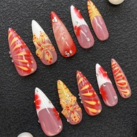 Ongles en acrylique épais faits à la main, motif fleur de cerisier 3D sculpté au gel, finition brillante, peints à la main, 10 pièces, vente en gros