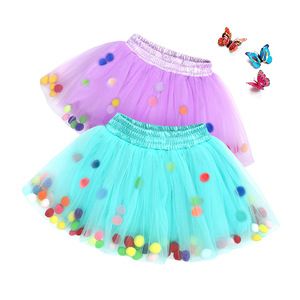 Venta al por mayor de fábrica, lindas faldas para niñas pequeñas, falda de tul colorida <span class=keywords><strong>con</strong></span> <span class=keywords><strong>pompones</strong></span>, falda tutú encantadora para niñas y niños - Product Image 2