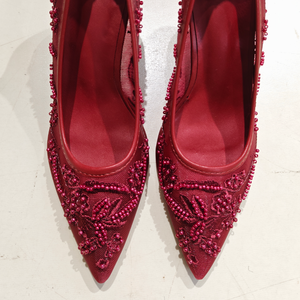 F1045 ZA Scarpe da <span class=keywords><strong>Donna</strong></span> Eleganti con <span class=keywords><strong>Tacco</strong></span> Alto, Scarpe da Sposa Ricamate, Scarpe da Cerimonia, Nero Bianco Kaki con Perline, Tacchi da Sposa - Product Image 5