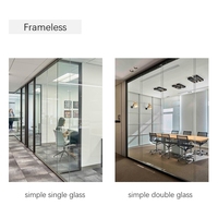 Cloison de séparation en verre pour bureau, sans cadre, à simple vitrage, perspective complète, moderne et simple