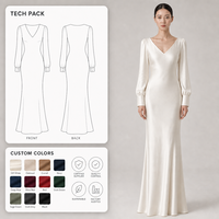 Robe de soirée longue en satin blanc pour femme, col en V, manches longues bouffantes, coupe biais, sur mesure, OEM, fournisseur d'usine en gros