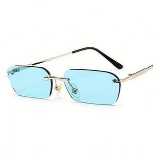Gafas de Sol Cuadradas Retro Modernas al por Mayor para Hombre y Mujer, Lentes Rojas, Amarillas y Azules, Gafas de Sol Rectangulares Pequeñas sin Montura para Mujer - Product Image 5