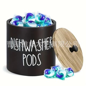 Coffee Storage Container With Wooden Lid Cylinder Shape For Coffee Pods And Filters Home <b>Kitchen</b> Use - Product Image 4