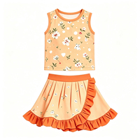 Conjunto de Verano Informal para Niñas, Camiseta sin Mangas y Falda con Volantes, Conjunto de Dos Piezas con Bloques de Color, Tela de Yoga