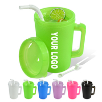 Gobelet à boire en plastique avec poignée, couvercle et paille, 22 oz, 34 oz, double paroi, grande capacité, mug de voyage en PP pour le camping en plein air, les fêtes