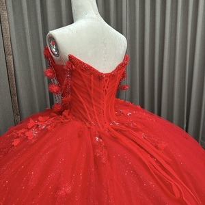 <span class=keywords><strong>Vestido</strong></span> <span class=keywords><strong>Rojo</strong></span> de Quinceañera para Niñas, Estilo Princesa, <span class=keywords><strong>Vestido</strong></span> de <span class=keywords><strong>Fiesta</strong></span> de 16 Años, Encaje, Cuentas, Tul, Chifón, Vestidos de 15 Años - Product Image 5