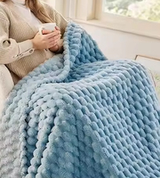 Couverture jumelle super douce bleu Premium soyeux flanelle polaire 3D nuages élégant Jacquard couverture de lit légère