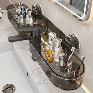 Étagère murale de salle de bain en plastique à ventouse pour lavabo, miroir et robinet - Product Image 1