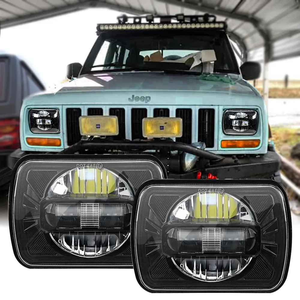 Par de faróis quadrados de led, 5x7 7x6 polegadas, lâmpada h4 com feixe hi/lo, para toyota tacoma captador mr2 supra nissan 240sx