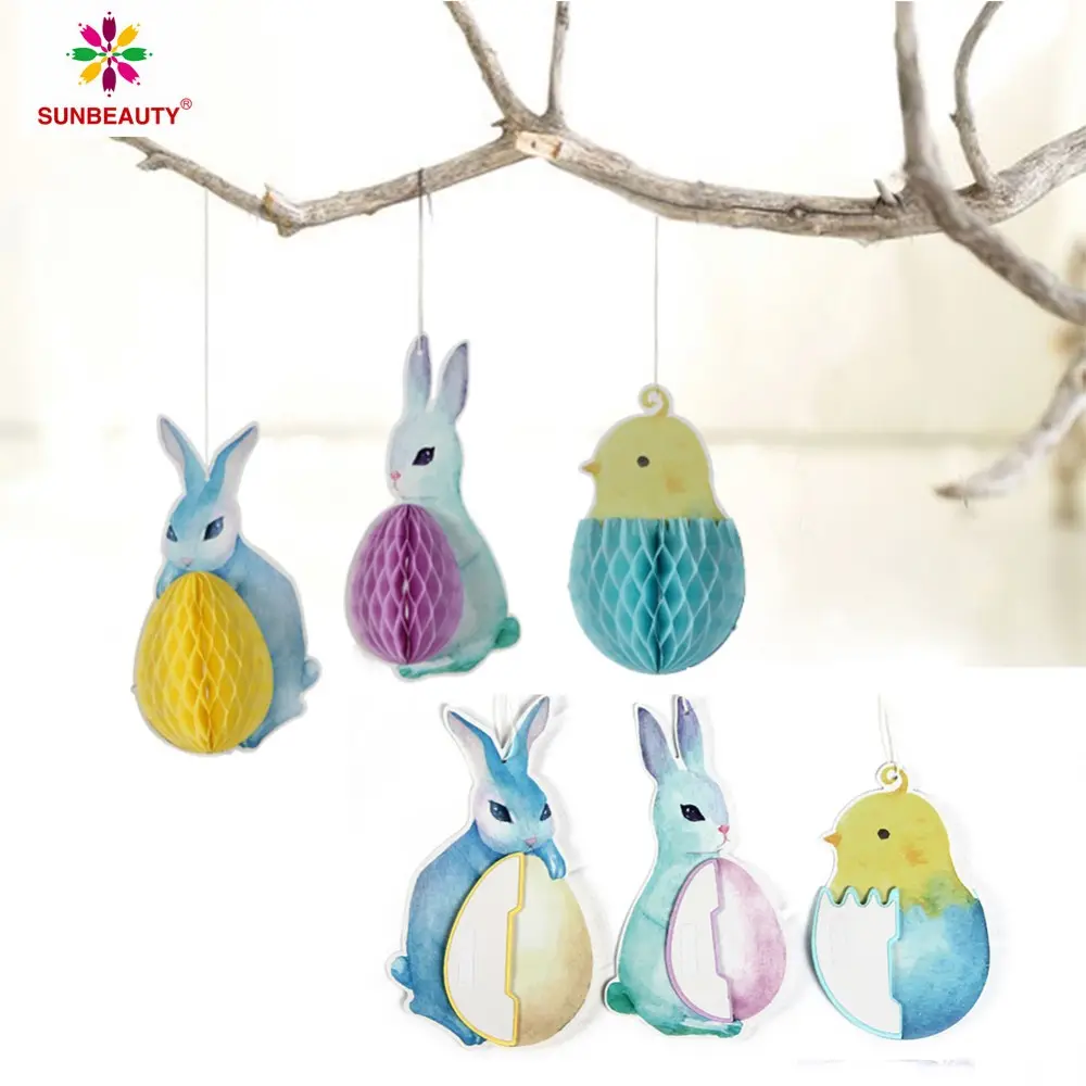 High Quality Easter Bunny Egg Hanging Decorations Spring Time Paper Honeycomb Party Supplies