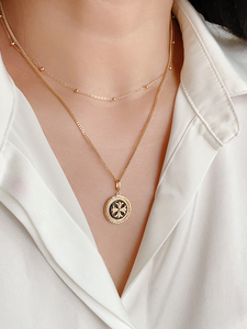 Collana con ciondolo in oro 14K da donna Vintage sfaccettato onice nero rotondo ciondolo con chiusura universale per aragosta - Product Image 5