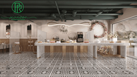 Elegante Konditorei Interior Decor Ideen Stein kuchen Display Counter Bäckerei Möbel Design mit Tisch und Stühlen