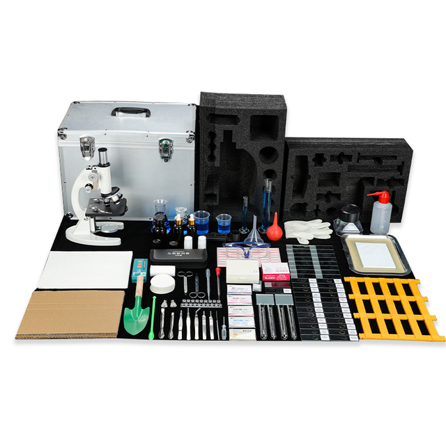 2026 New Design Aluminium Box Biology Teaching Set with 640X 1000X 1600X Microscope for Students and Educational Science Kit