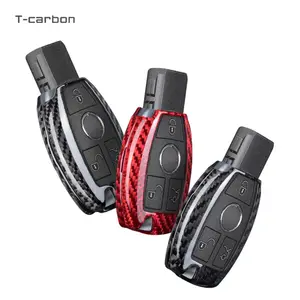 T-carbon Carbon Fiber Car Key Case Cover Protective Key Shell For GLA GLC CLK GLE GLK CLS SLK AMG Key Covers Car Accessories