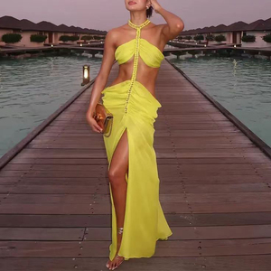 Women Yellow Chiffon Maxi Dresses - Elegant & Stylish Women Yellow Chiffon Maxi Dresses - Elegant & Stylish