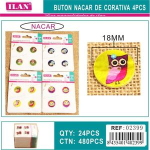 Bottone Decorativo in Legno Ilan 18mm con Design Gufo in Madreperla per Artigianato - Product Image 3