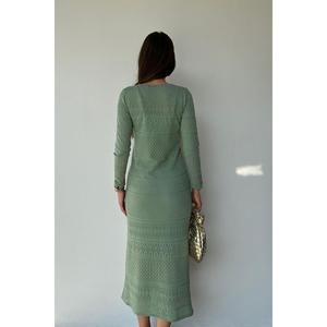 Vestido de Punto Color Menta, Cuello Redondo, Cintura Natural, Transpirable, Informal para Uso Diario - Product Image 1