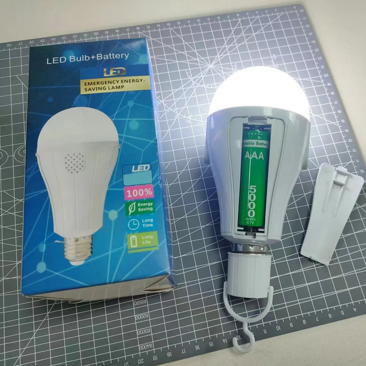 Bóng Đèn LED 2400MAH Đèn Khẩn Cấp Đèn Cắm Trại Sạc Điện Ngoài Trời ABS Có Móc Bóng Đèn Khẩn Cấp