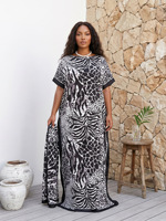 Gaun Rok Panjang Kasual Motif Cetak Bahan Polyester untuk Wanita Ukuran Besar, Model Kaftan Santai Lengan Kelelawar, Koleksi Terbaru Lintas Negara