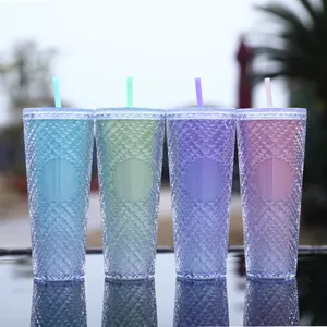 Hot Sale Ready To Ship 24oz Double Wall Jeweled Tumbler Studded Cold Tumbler With Straw And Lid