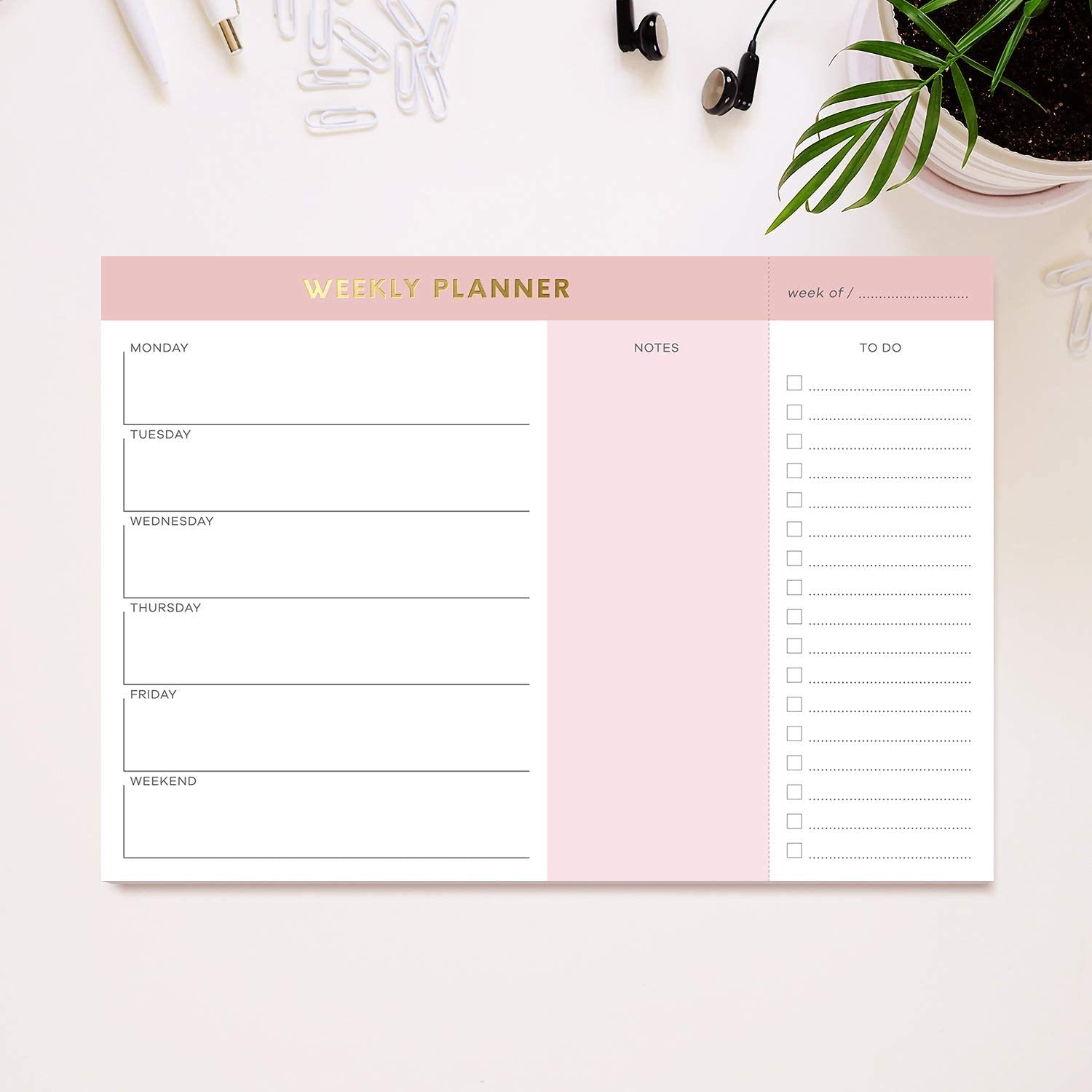7 X 10 Office Memo Pad Pink Luxury Gold Foil Paper Line Printed Notepad Notebook
