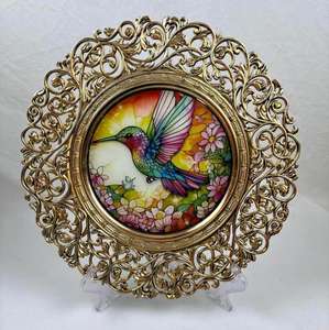 Assiettes rondes dorées écologiques en PP de 13 pouces <span class=keywords><strong>avec</strong></span> bord creux, motif floral, décoration de fête de mariage - Product Image 5