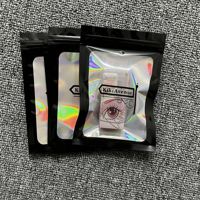 Logotipo personalizado de papel de aluminio 3,5 Mylar plástico almacenamiento de alimentos azul Ziplock resellable a prueba de olores bolsas holográficas con ventana transparente
