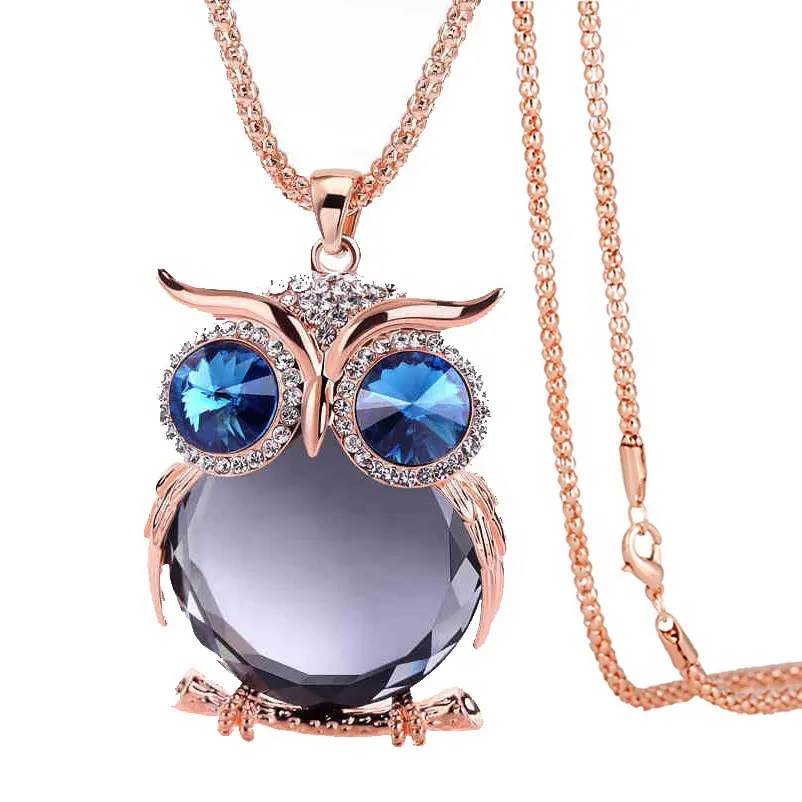 Fashion Women Accessories Multiple Stone Color Crystal Rhinestone Jewelry Owl Pendant Necklace For Women