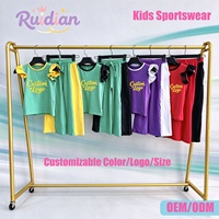 Ensemble 2 pièces pour filles avec logo personnalisé, t-shirt en coton à manches volantées + pantalon large à blocs de couleur, vêtements de sport pour enfants