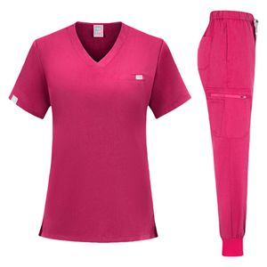 Women <b>Scrub</b> <b>Set</b> V-Neck Top And Pants Moisture Wicking Polyester Cotton Hospital Uniforms Split <b>Set</b> S XXL - Product Image 3