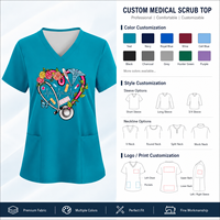 Wholesale Customized Logo Medical Scrub Top V-neck Short Sleeve Nursing Uniform Colorful Stretchy Hospital Workwear for Nurse