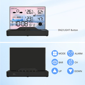 Station <span class=keywords><strong>météo</strong></span> intérieure couleur transparente horloge domestique température humidité prévisions météorologiques caractéristiques dédiées à un usage domestique - Product Image 3