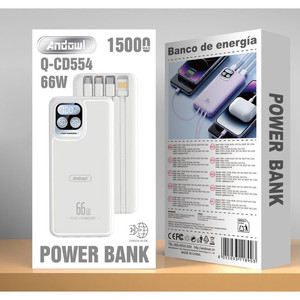 Power Bank 15000mAh 66W LED <b>Display</b> 4 Integrated <b>Cables</b> White - Product Image 2