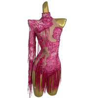 Combinaison une pièce sexy à une épaule avec franges et strass, justaucorps de pole dance, tenue de spectacle pour femmes, festival, spectacle de drag