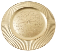 Assiette de présentation ronde en plastique gaufré or pour mariage, banquet et événements
