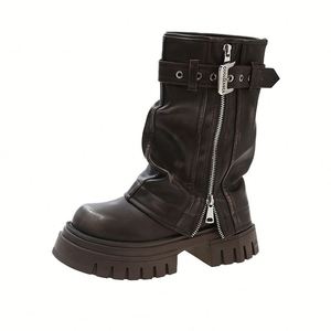 Petit rétro Style britannique fond épais mode métal Zip femmes 2024 automne et hiver nouveau Cowboy Chili vent mode bottes - Product Image 2