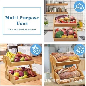 Panier de rangement en bois à 2 niveaux multifonctionnel pour tiroir de cuisine, pour organiser fruits, légumes, pain et en-cas - Product Image 3