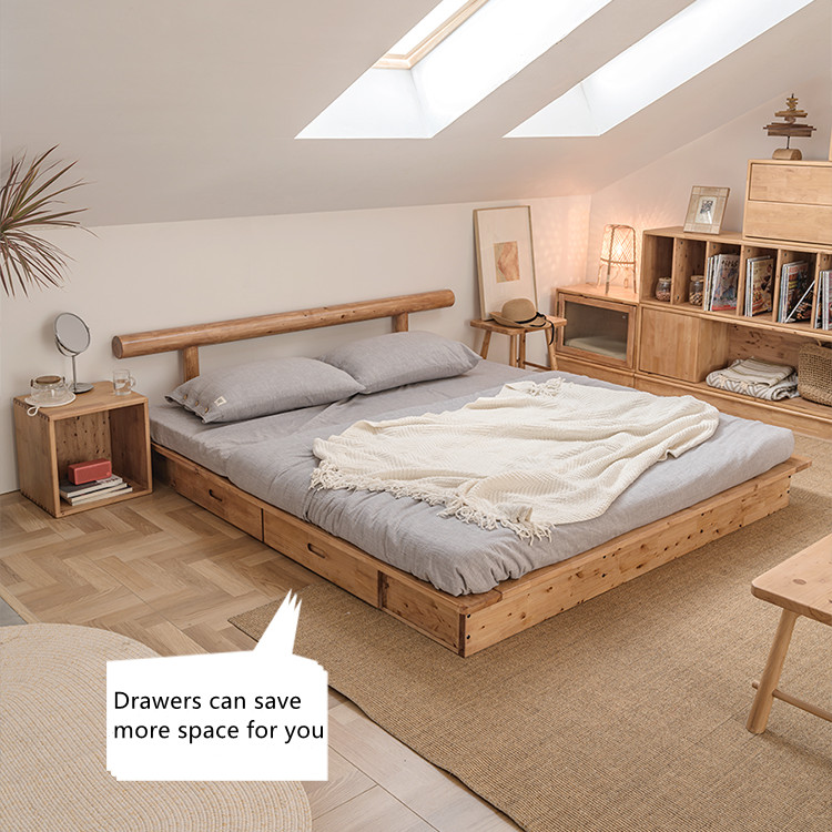 Factory Price Bedroom Furniture Japanese Platform Bed  Solid Wooden Tatami Bed Wholesale