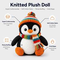 Peluche pingouin tricotée personnalisée, adorable pingouin tricoté avec chapeau, pingouin tricoté pas cher avec écharpe