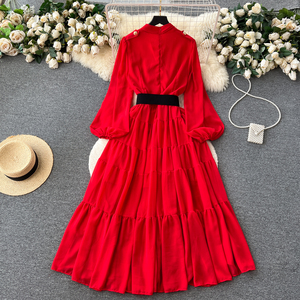 LE2502 여성 이브닝 가운 달콤한 스타일 쉬폰 맥시 원피스 휴일 파티 연회 무도회를위한 주름 장식 벨트 - Product Image 2