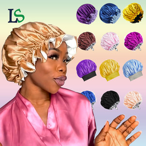 Lingsheng Logo personalizzato Private Label bellezza dei capelli delle donne Extra Large cuffia di raso con Logo coulisse per cuffia - Product Image 2