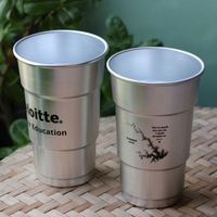 Vente en gros de tasses classiques en aluminium pour boissons froides, mugs à bière pour bar et fête, bord roulé, logo personnalisé, réutilisables, qualité alimentaire, couleur/taille personnalisées