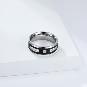 <b>Titanium</b> Steel Diamond <b>Ring</b> Blue <b>Black</b> Two Tone Unisex Jewelry Everyday Wear Geometric Design Baguette Cut - Product Image 4