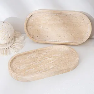 Wholesale Natural Yellow White Black Oval Marble Travertine Vanity Trays For Home Decor