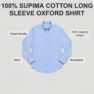 <span class=keywords><strong>Chemise</strong></span> décontractée unie pour homme à manches longues, 100% coton Supima, tissu Oxford point de croix, avec logo personnalisé, pour usage quotidien - Product Image 2